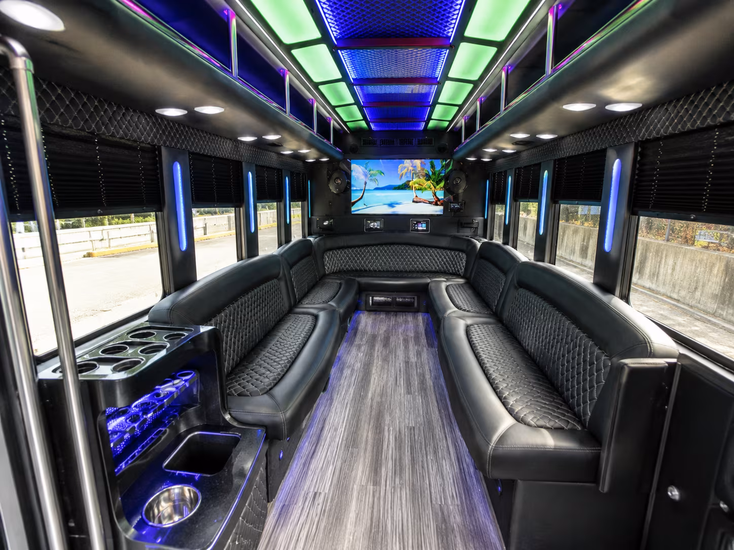 yuma 18 passenger party bus inside